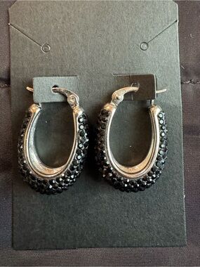 Black Crystal Pavé Hoop Earrings